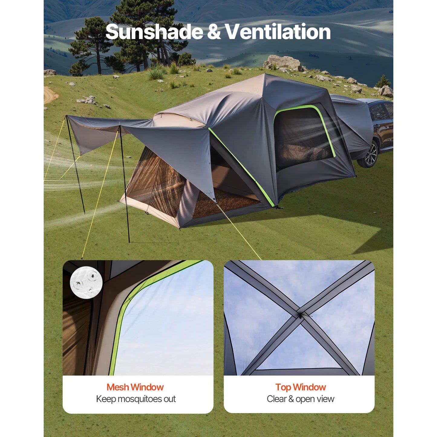 SUV Tent for Camping Waterproof PU2000mm Spacious Double Layer Design SUV Camping Tent with Shade Awning , Mesh Windows