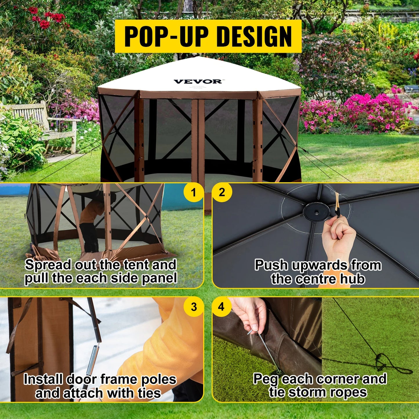 Pop-up Camping Gazebo Camping Canopy Shelter 6 Sided 12' x 12' / 10' x 10' Sun Shade Tents & Canopies Camping & Hiking