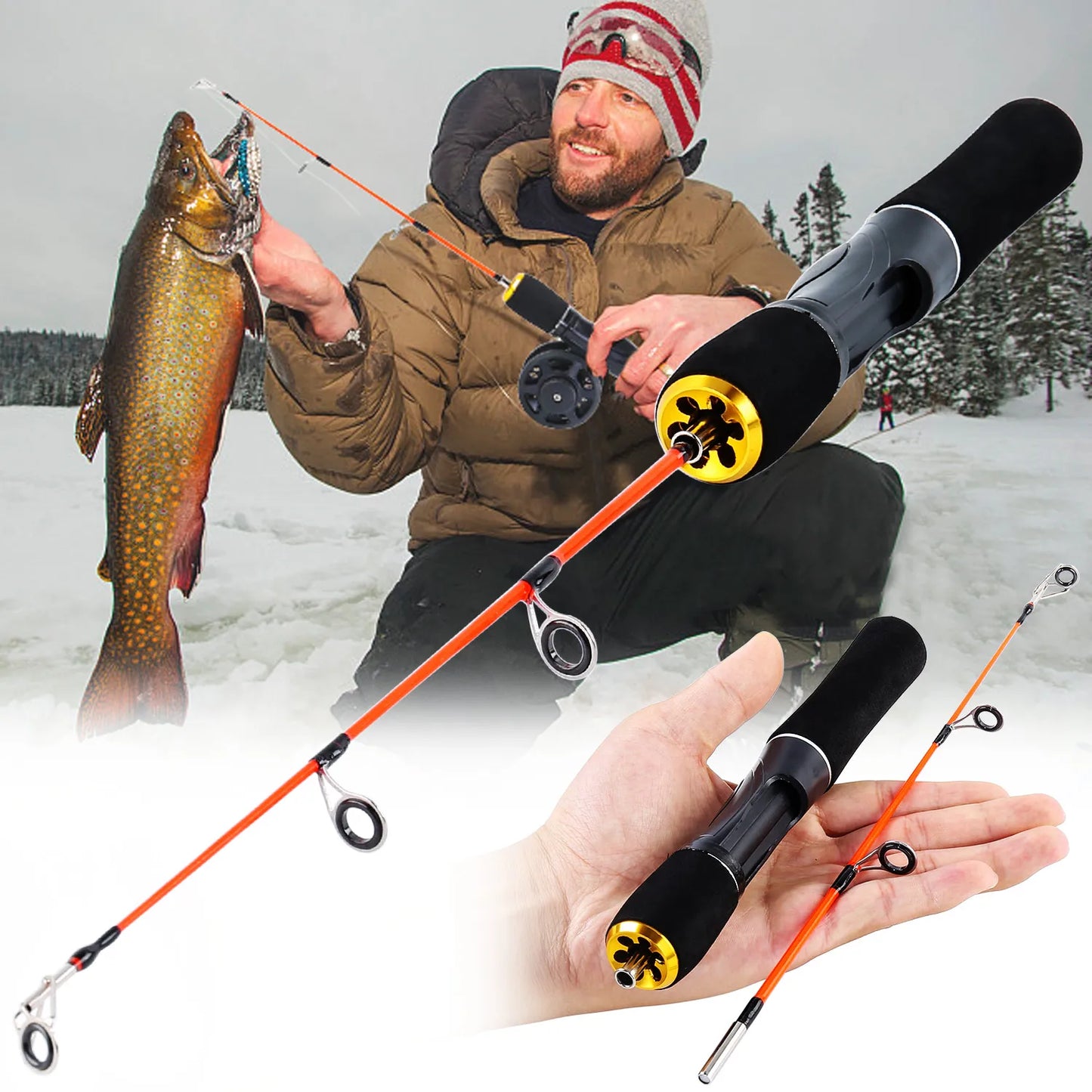 Sougayilang Ice Fishing Rod 50cm Ultralight Winter Shrimp Ice Fishing Pole Portable Spinning Casting Fishing Pole Fishing Tackle