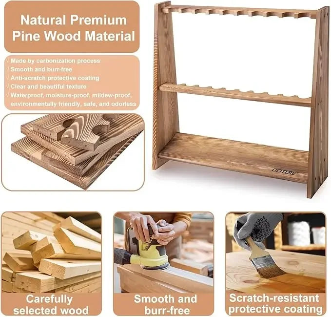 Pine Wood Fishing Rod Holder 10 Capacity Easy To Assemble Removable Fishing Pole Storage Organizer Display Stand