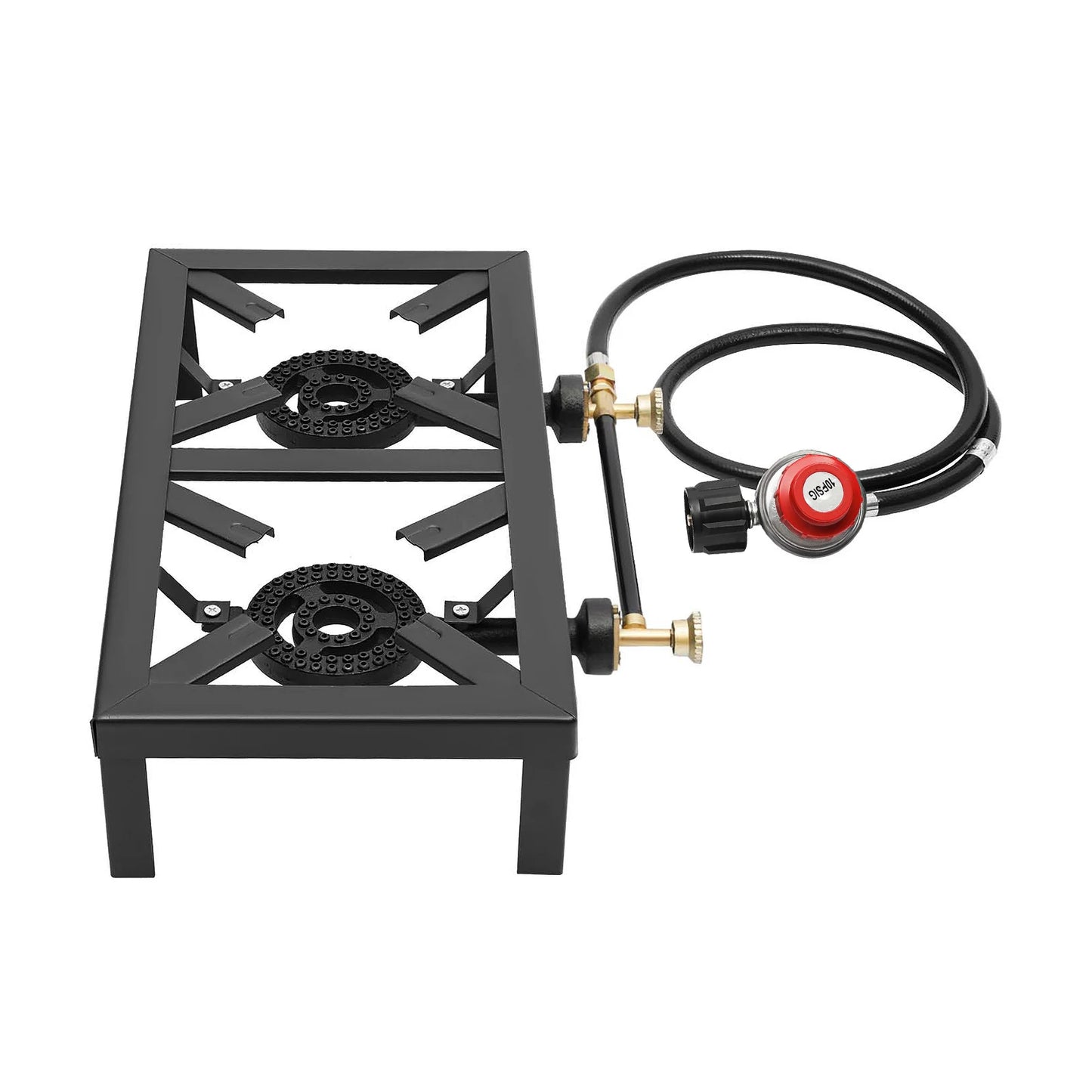 Portable Camping Gas Stove Outdoor Double Burner with Adjustable 0-10Psi Regulator Hose