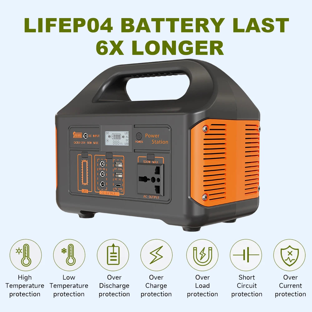 300W 500W 460.8Wh Portable Power Station Solar Generator AC 110V Emergency Power