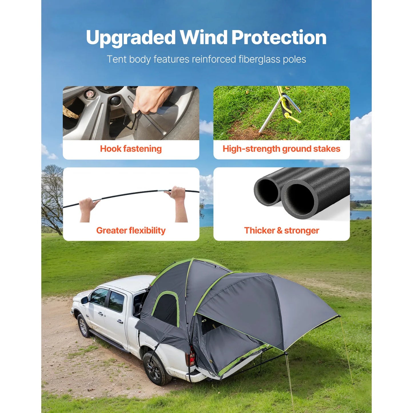 Pickup Truck Tent for Camping Waterproof PU2000 2-3 Person Truck Bed with Expandable Awning
