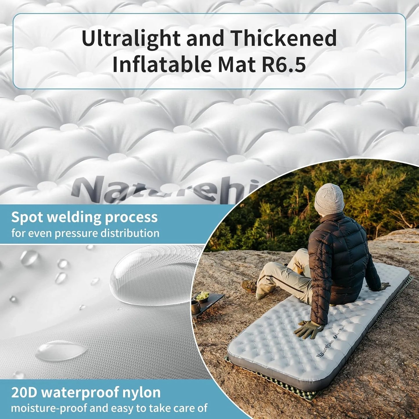R6.5 Air Mattress 10cm Thickened Ultralight Sleeping Pad for Camping Hiking Warm Portable Outdoor Inflatable Mattress