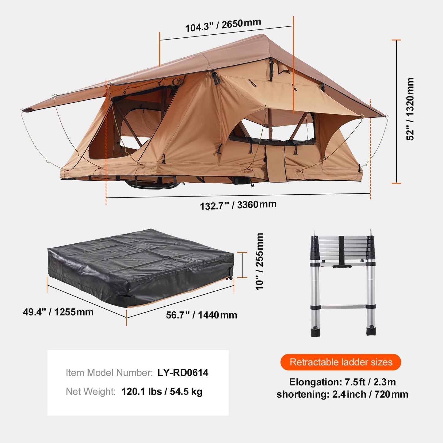 Rooftop Tent Hardshell Folding Tent with Telescopic Ladder Mattress PVC Cover Bag Waterproof Jeep SUV Van Pickup Truck