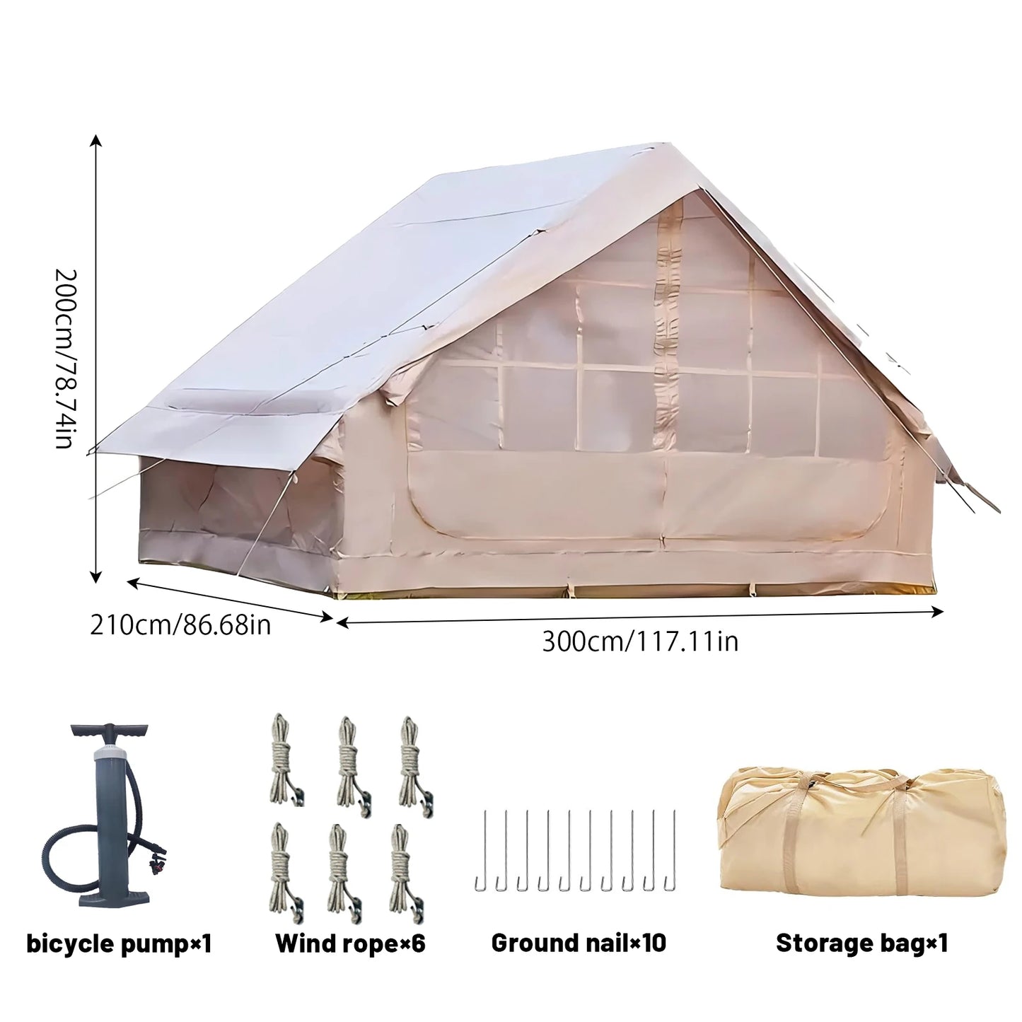 Inflatable Tent With Skylight, Quick Setup Blow Up Tents With Pump, 4-6 PersonOutdoor Family Luxury Tent