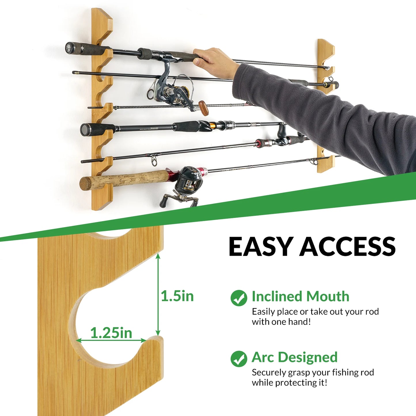 1 pair Wood Fishing Rod Holder 6 Holes Rods Wall Storage Bracket Horizontal Fishing Pole Display Rack Tool