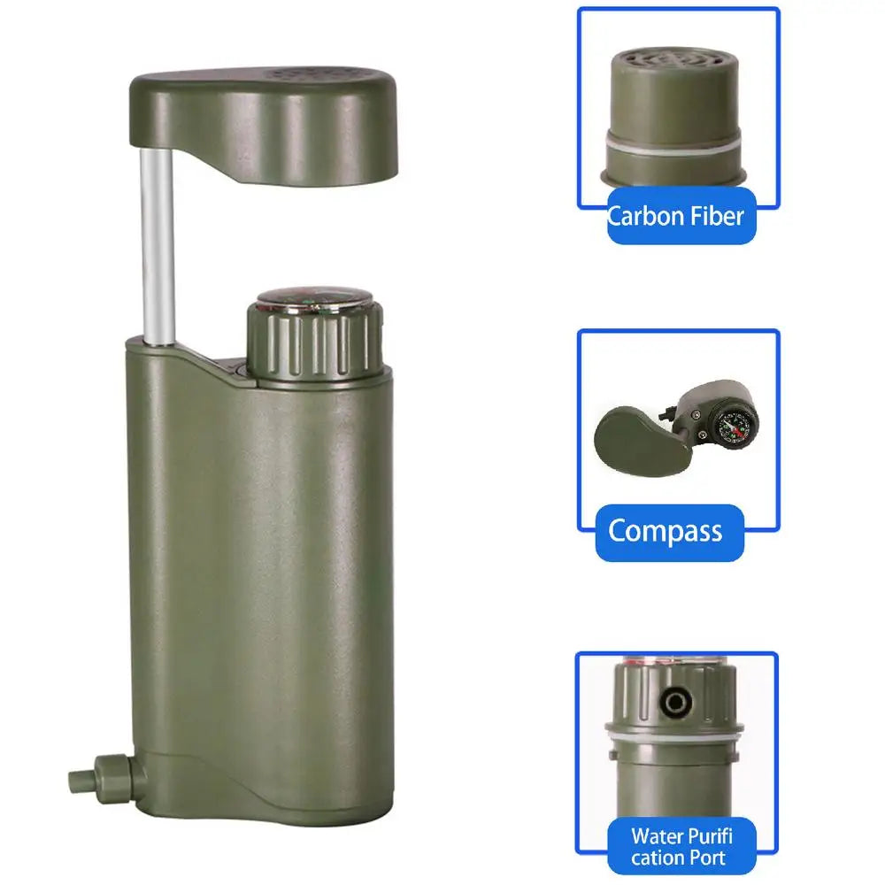 Water Filter Hand Pump 6-Grade Backpacking Water Filter System Lightweight 0.01μm Water Filter Camping Survival With Compass