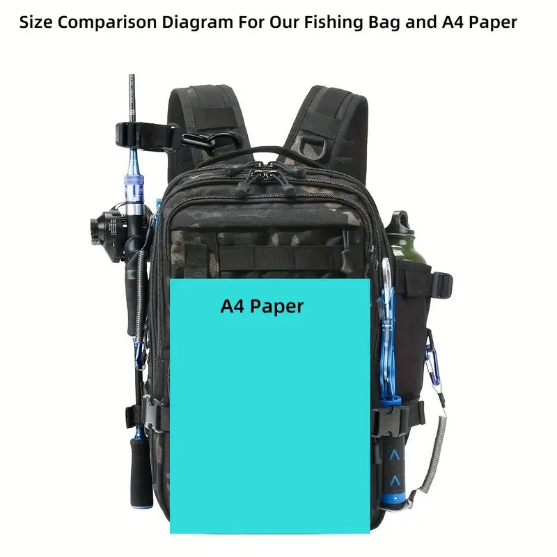 1000D Nylon Waterproof Fishing Backpack Fishing Tackle Storage Bag Double Shoulder Sling Bag for Outdoor Fishing Hunting Hiking