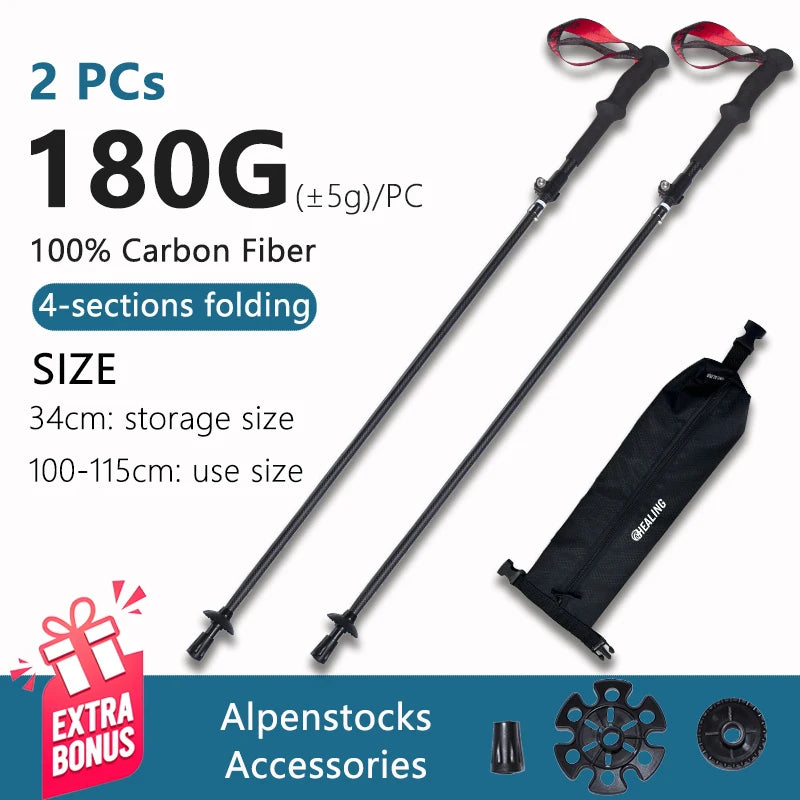 Local+ 100% Carbon Fiber Trekking Poles Folding Outdoor Telescopic Walking Hiking Accessories Nordic Mountain Climbing Stick
