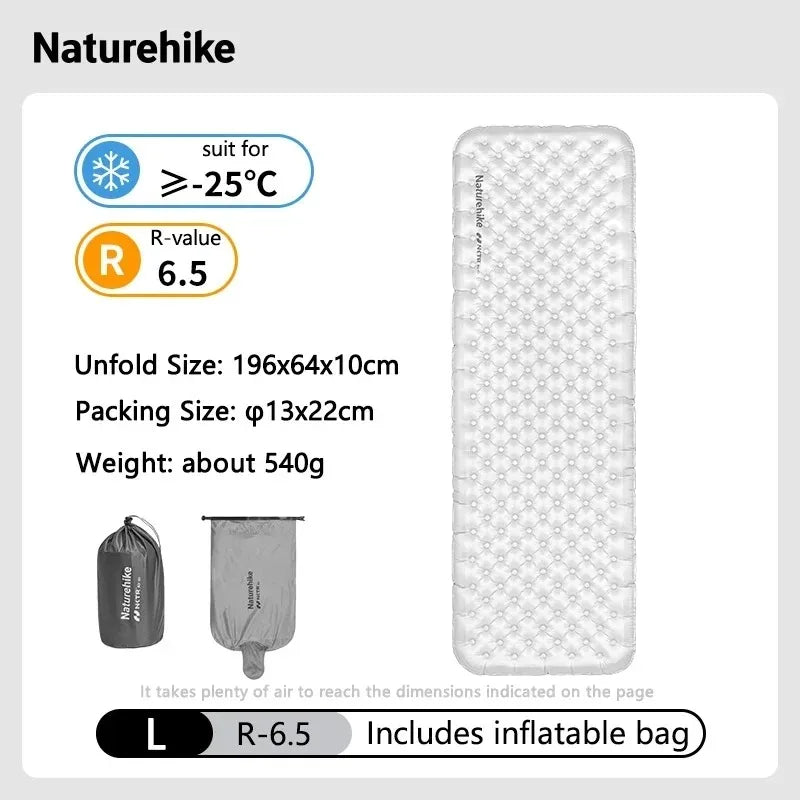 R6.5 Air Mattress 10cm Thickened Ultralight Sleeping Pad for Camping Hiking Warm Portable Outdoor Inflatable Mattress