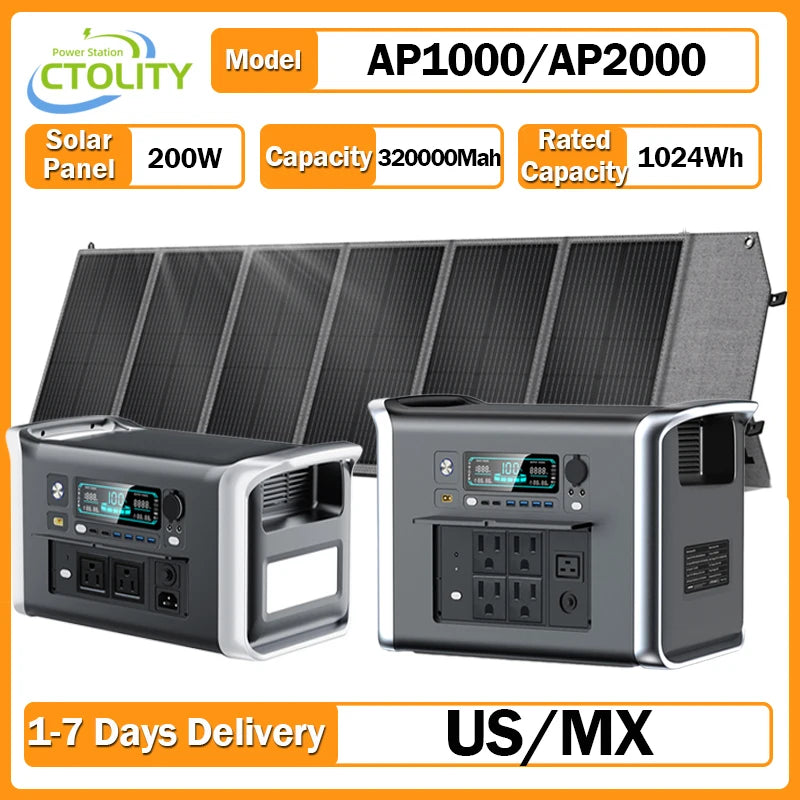 2400W Camping Power Station 2048Wh Lifepo4 1600W 110V AC Output Portable Solar Generator 200W 20.5V Flexible Solar Panel