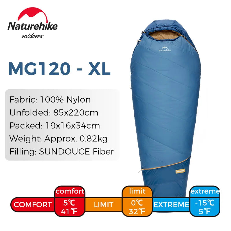 Naturehike MJ Pro Mummy Sleeping Bag MG120/MG270 Ultralight Hiking Waterproof Sleeping Bag Camping Cotton Winter Sleeping Bag