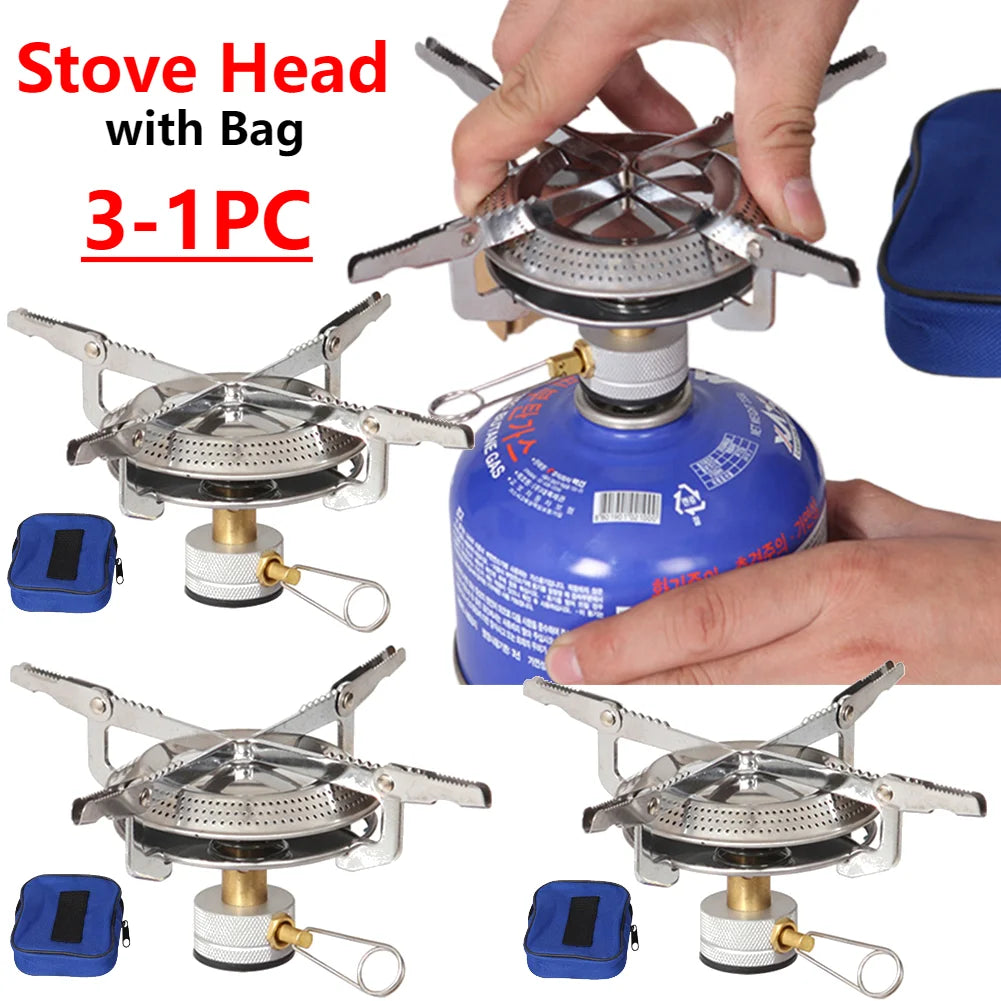 3-1pcs Outdoor Camping Gas Stove Small Camping Stove with Storage Bag Portable Cooking Stove Adjustable for Picnic BBQ Gas Stove