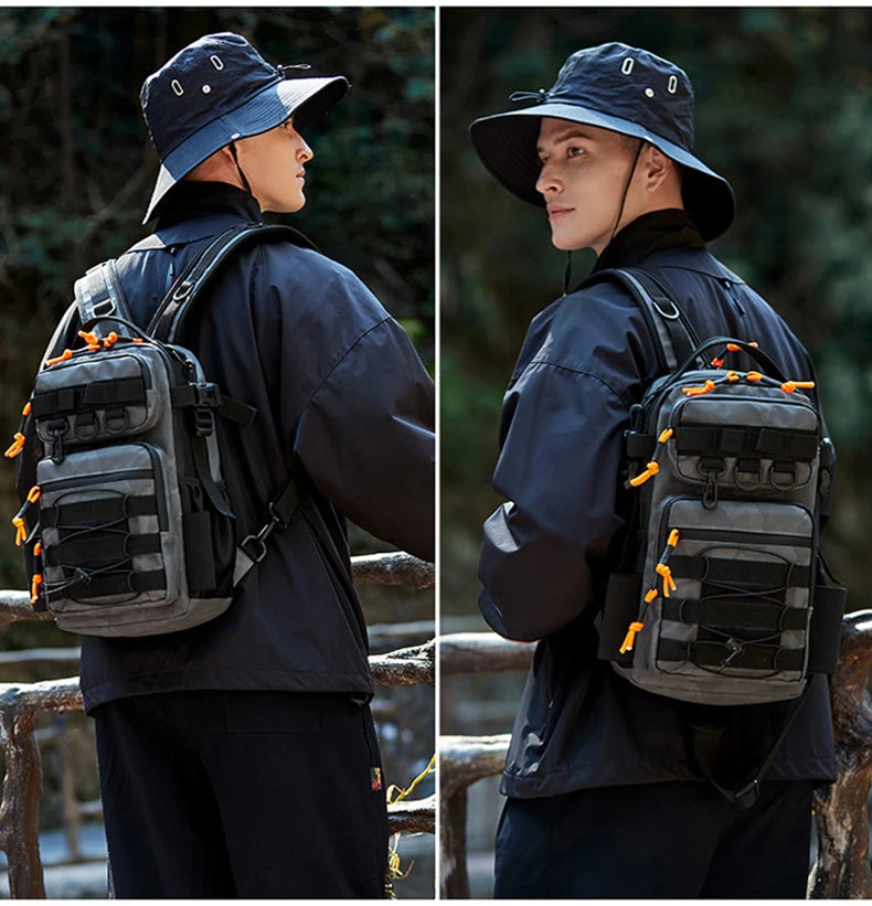 Tactical Fishing Backpack Molle Climbing Hiking Camping Cycling Bag with Rod Holders Lure Men Outdoor Travel Sports Chest Bags