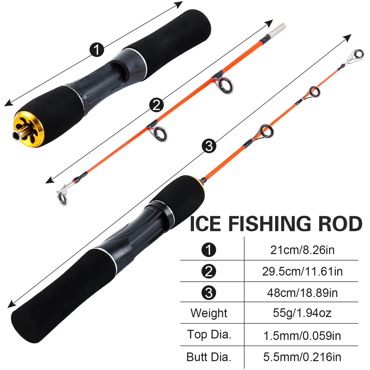 Sougayilang Ice Fishing Rod 50cm Ultralight Winter Shrimp Ice Fishing Pole Portable Spinning Casting Fishing Pole Fishing Tackle