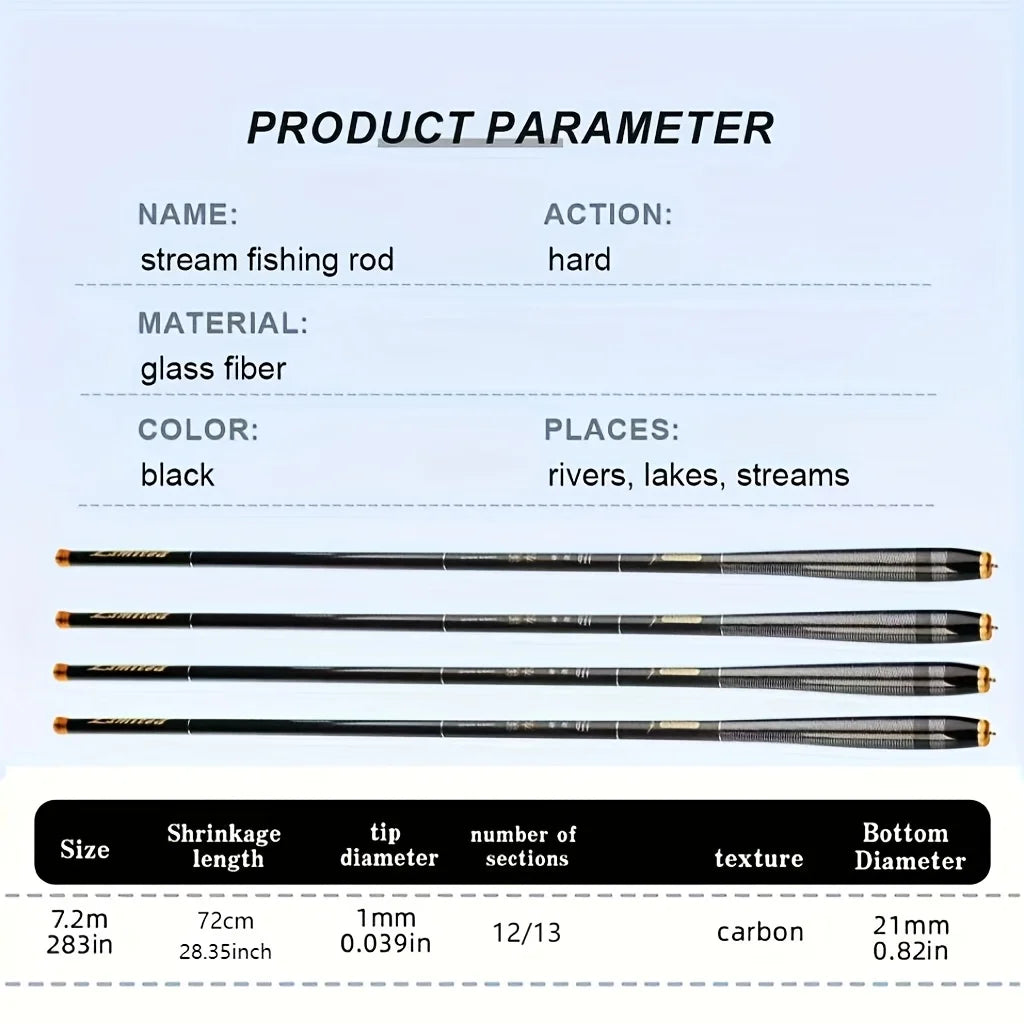 1PC  Freshwater Fishing Rod Super Hard Carbon Fiber Fly Carp Stream Freshwater Fishing Pole Ultralight Telescopic 7.2M