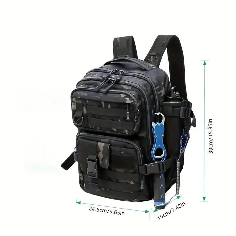 1000D Nylon Waterproof Fishing Backpack Fishing Tackle Storage Bag Double Shoulder Sling Bag for Outdoor Fishing Hunting Hiking