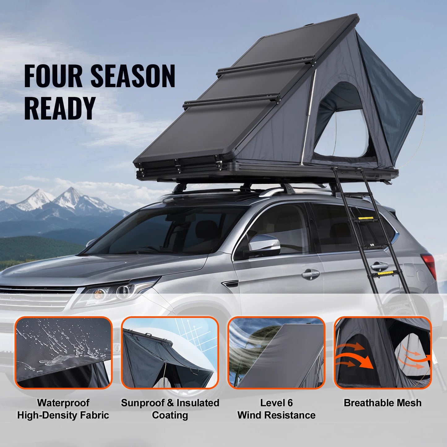 Rooftop Tent Hard Shell Roof Top with Telescopic Ladder Thick Mattress Waterproof Windproof for Jeep Van Pickup Truck