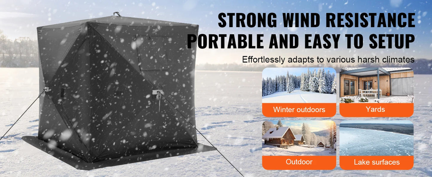 Portable Ice Shelter 1-2 Person Fishing Tent Ice Shanty for Winter Fishing Waterproof Ice Cube with Anchors Carry Bag