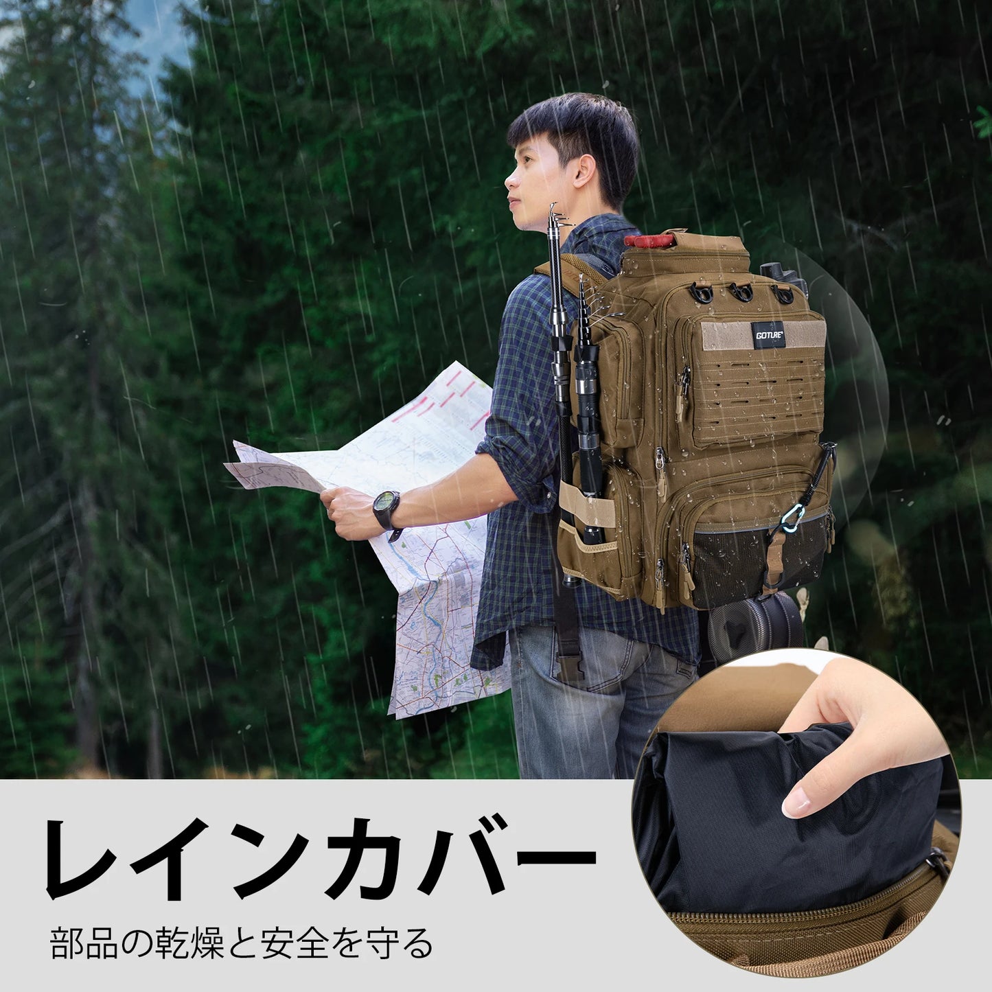 Fishing Backpack 45L 900D Water-Resistant Large 4 Color Fishing Bag with Rod Holders Fishing Gear Camping Hiking Outdoor