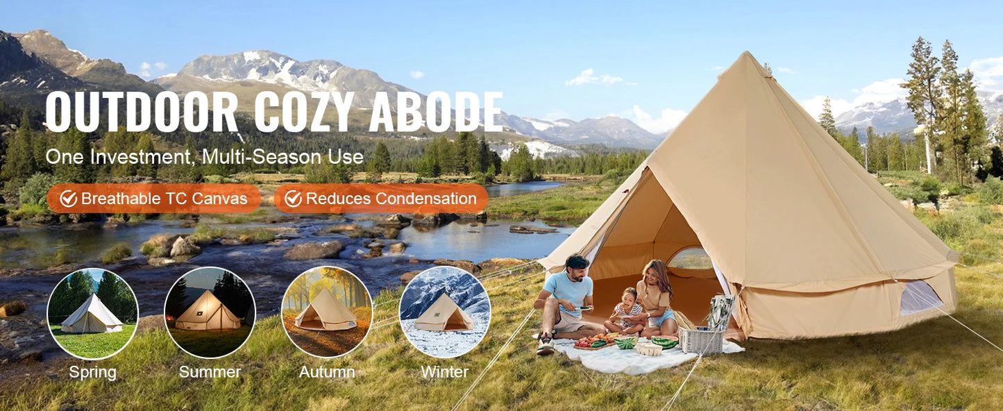 Canvas Bell Tent 4 Seasons 5m Yurt Tent Canvas Tent for Camping with Stove Breathable Tent Holds up to 8 People