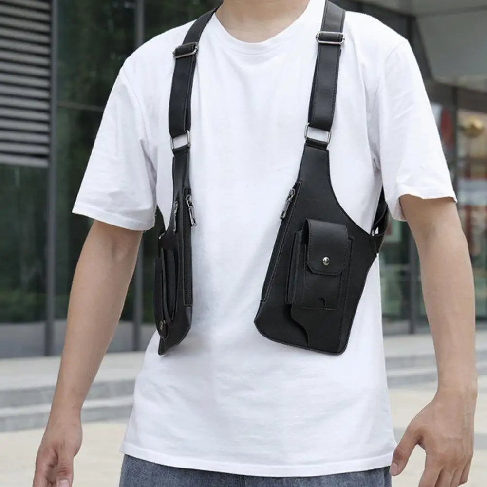 Anti Theft Double Shoulder Underarm Bag PU Leather Shoulder Bag multi-pocket Wallet Holster Bag For Mobile Phone Small Goods