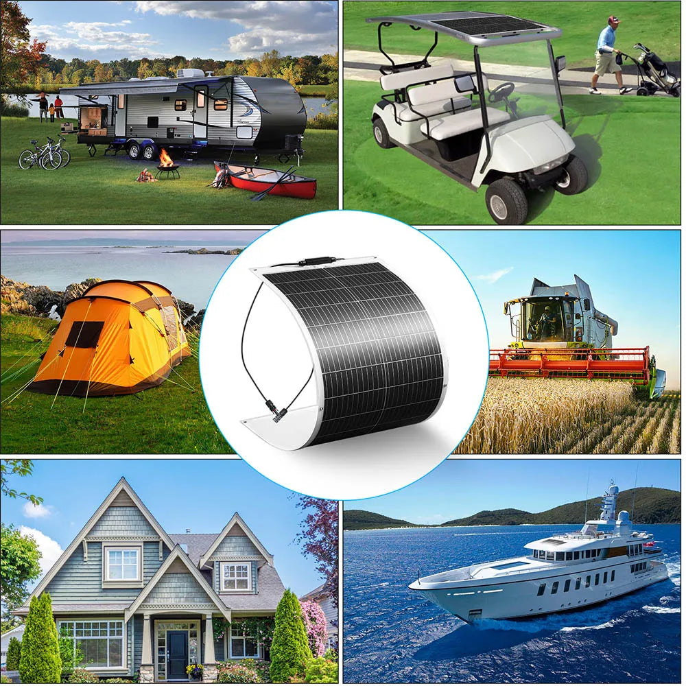 Portable Flexible Solar Panel 100W 16.5V Mono Cell for RV Camping Home Boat Curve Surface Durable Bendable 12V Solar Battery