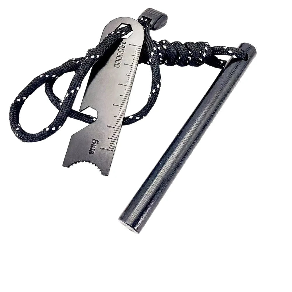 Outdoor Survival Fire Starter Multifunctional Ferrocerium Rod with Paracord & Scraper, Camping Emergency Flint Fire Steel