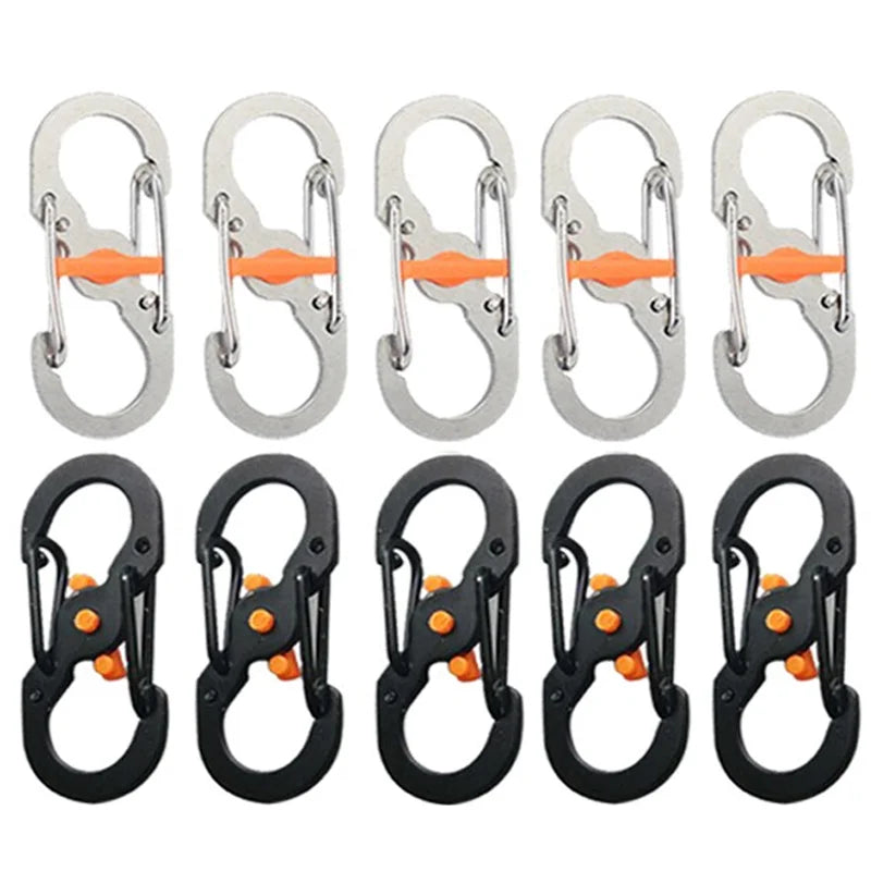 5/10PCS Mini S-Type Locking Carabiner - Outdoor Camping Backpack Buckle, Anti-Theft Keychain Hook & Key-Lock Tool