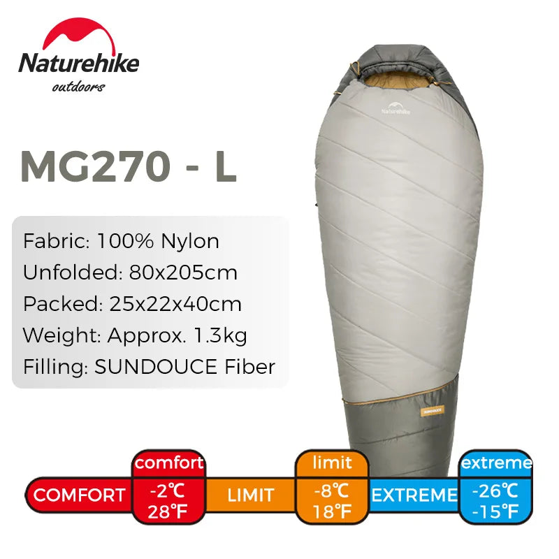 Naturehike MJ Pro Mummy Sleeping Bag MG120/MG270 Ultralight Hiking Waterproof Sleeping Bag Camping Cotton Winter Sleeping Bag