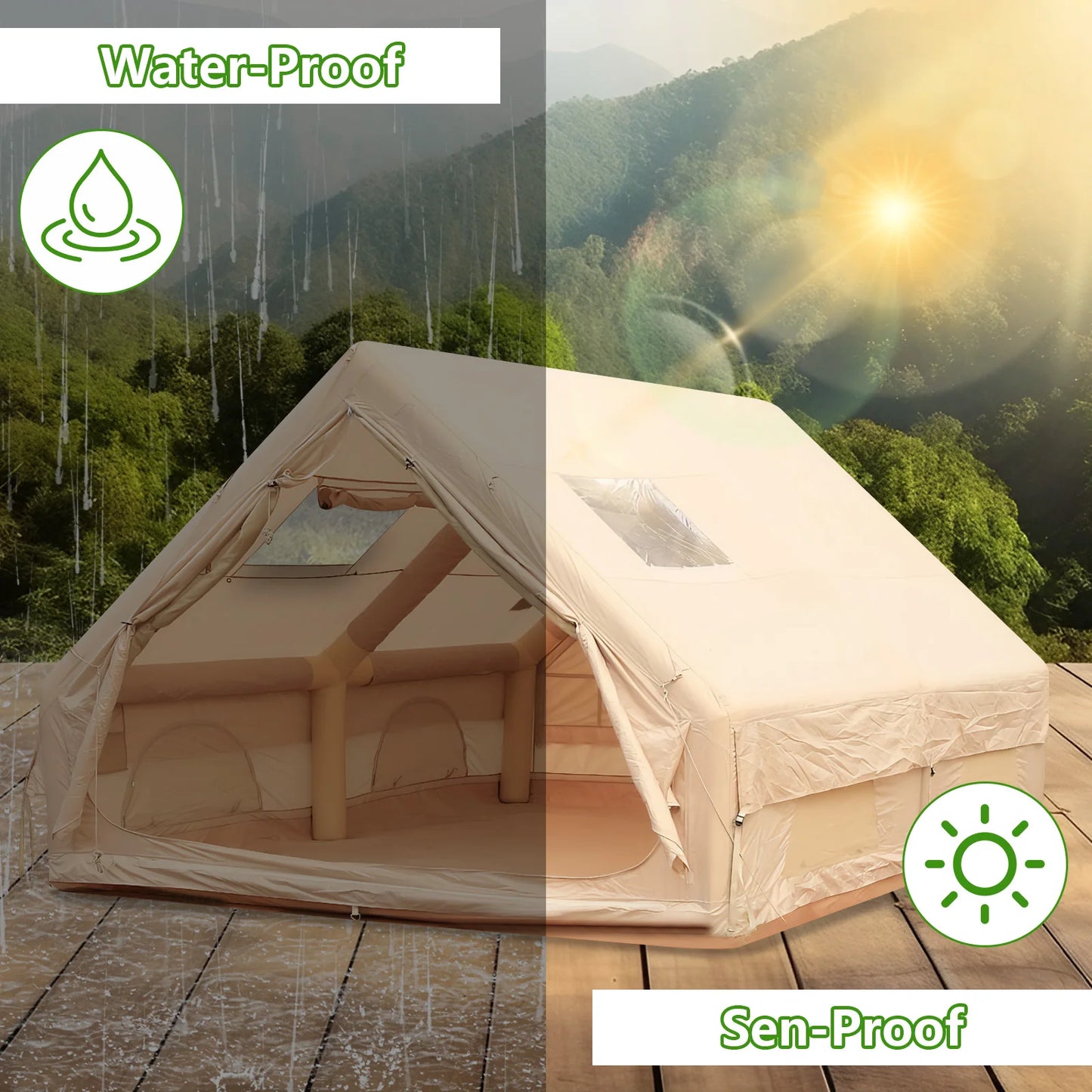 Inflatable Camping Tent with Pump Large Family Tent Waterproof Windproof for Outdoors