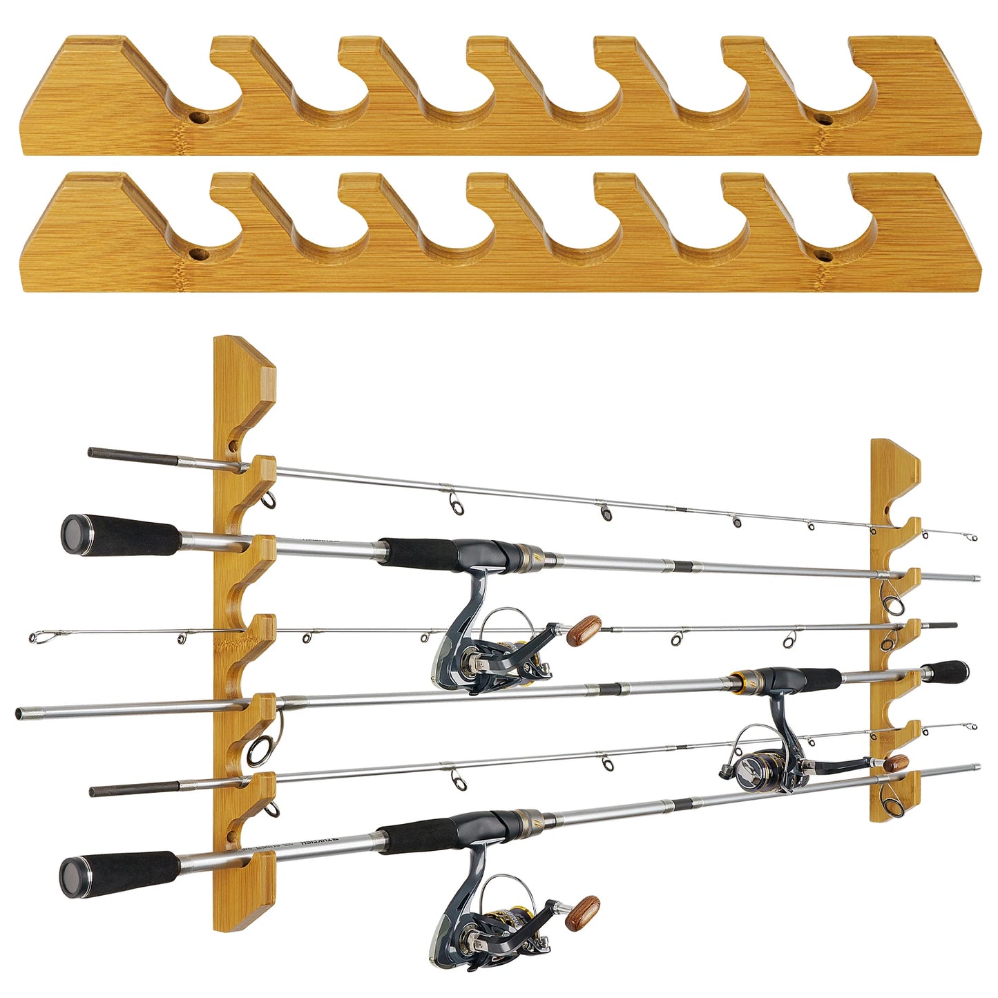 1 pair Wood Fishing Rod Holder 6 Holes Rods Wall Storage Bracket Horizontal Fishing Pole Display Rack Tool