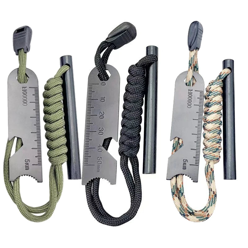 Outdoor Survival Fire Starter Multifunctional Ferrocerium Rod with Paracord & Scraper, Camping Emergency Flint Fire Steel