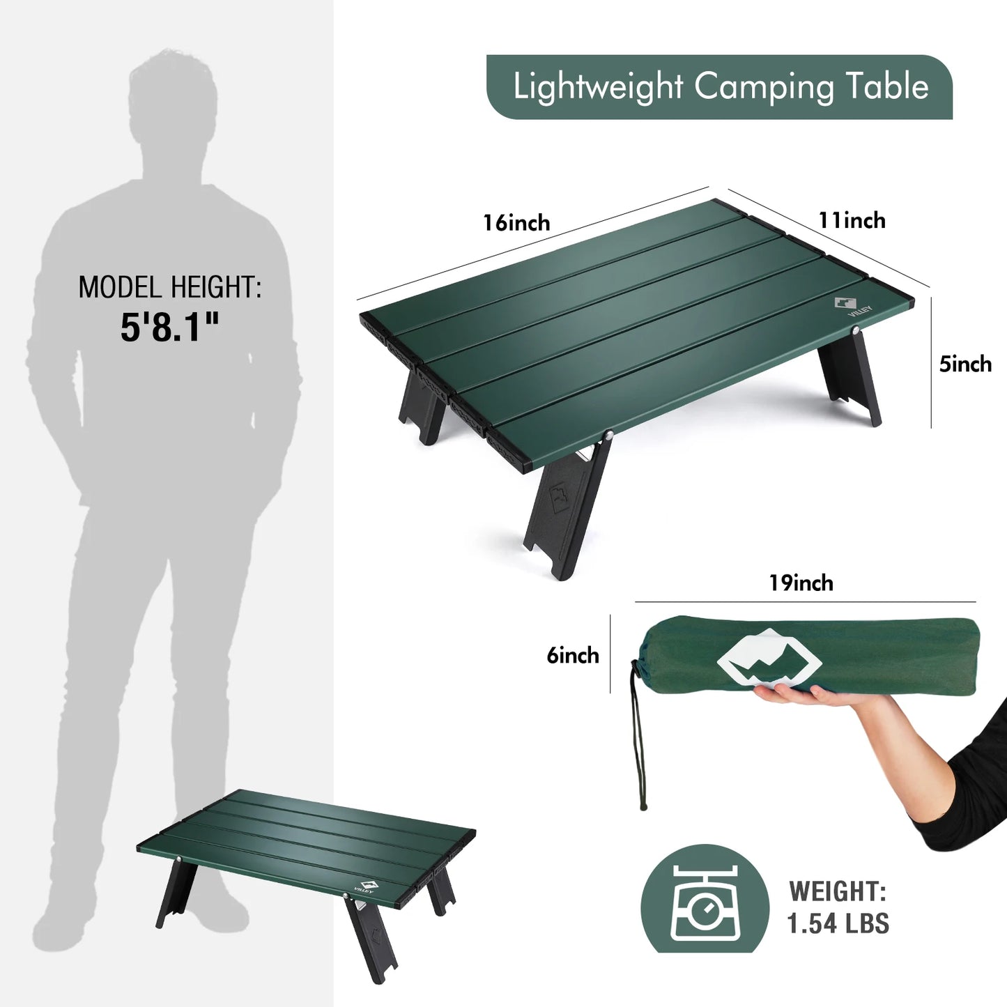 Portable Mini Folding Beach Table, Ultralight Aluminum Side Table with Carry Bag for Camping, Picnics