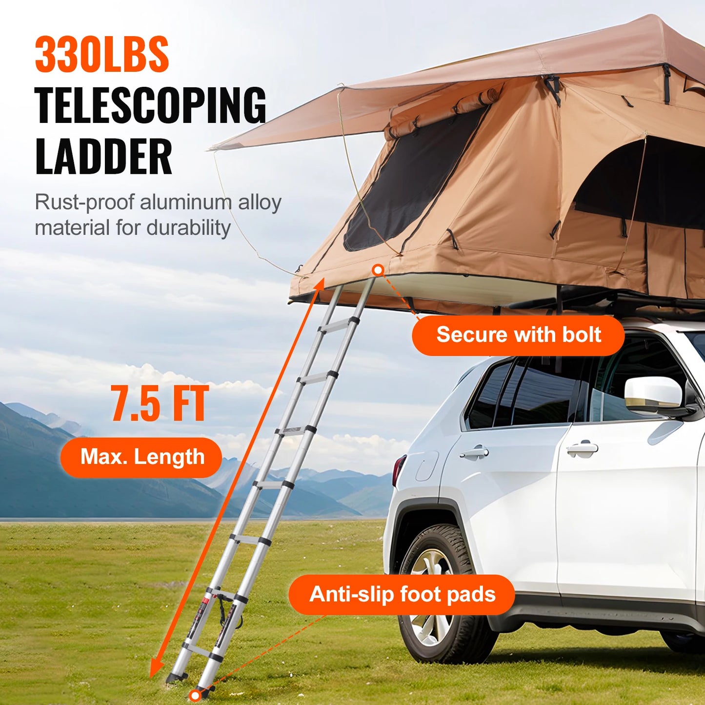 Rooftop Tent Hardshell Folding Tent with Telescopic Ladder Mattress PVC Cover Bag Waterproof Jeep SUV Van Pickup Truck