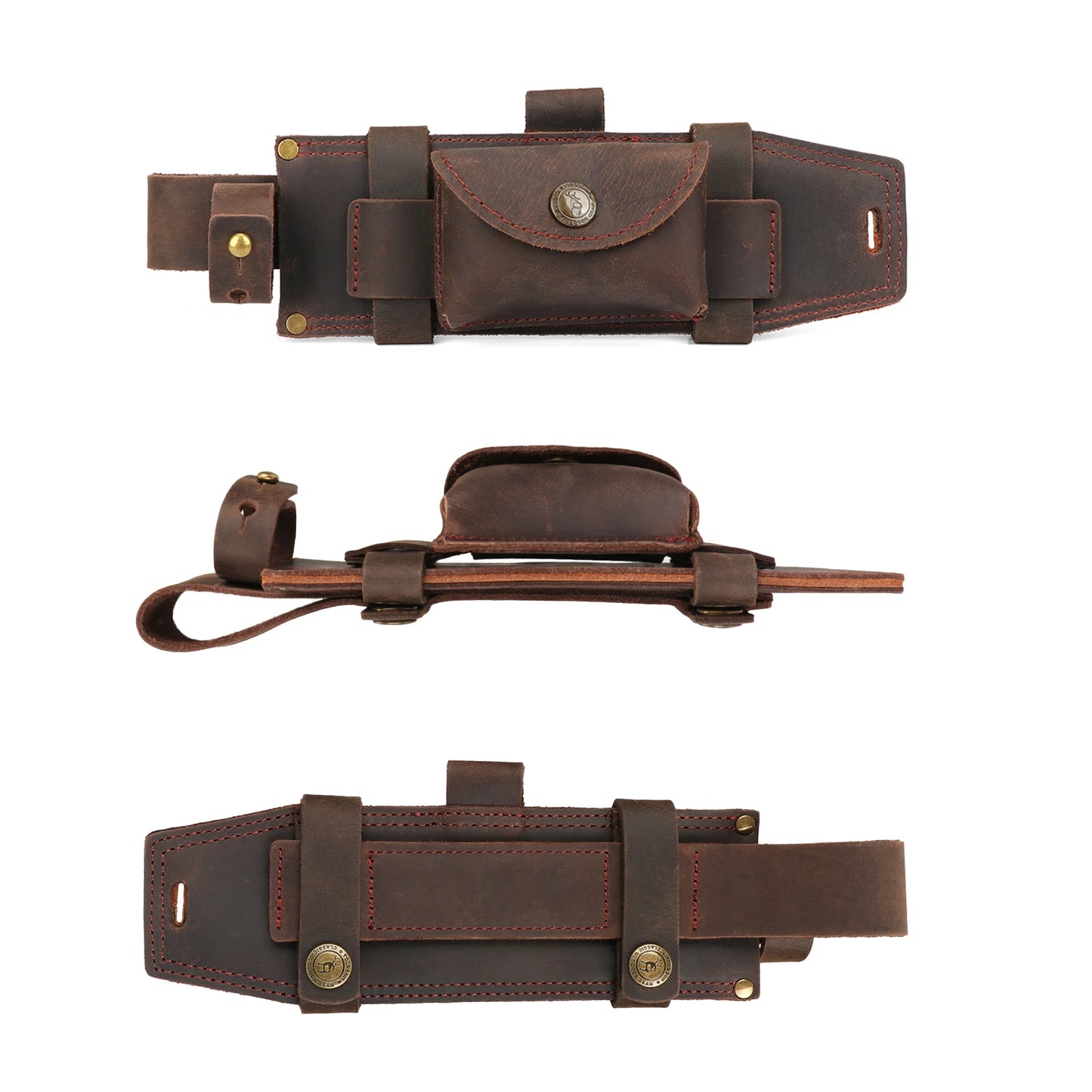 Tourbon Leather Multipurpose Fixed Blade Knife Sheath Cover with Fire Starter Slot a Small Pocket for Belt (without knives)