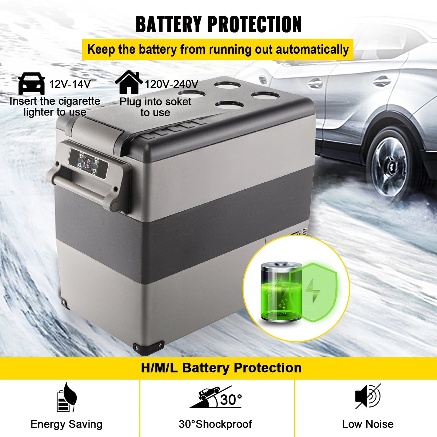 55L Car Refrigerator Mini Fridge Freezer Portable Compressor Cooler DC 110-240V Ice Box for Camping Picnic