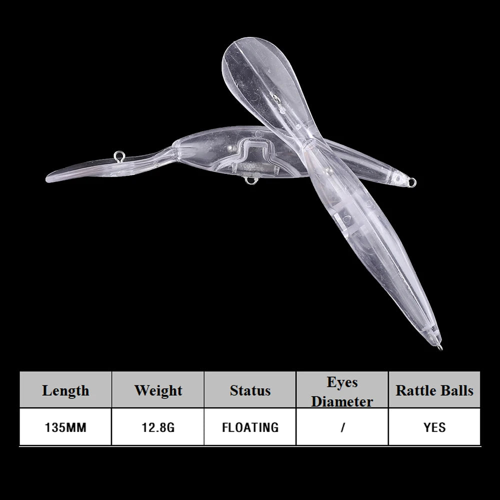 20PCS Unpainted Blanks Bait 13.5cm 12.8g Floating  Deep Water Diving Minnow DIY Handmade Artificial Fishing Lure