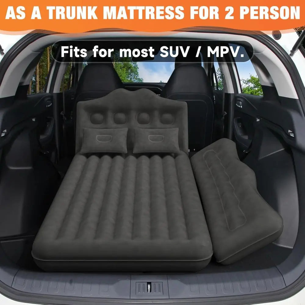 Inflatable Back Seat Air Mattress, Thickened Camping Sleeping Pads with 2 Pillows & Air Pumps, Suitable for Sedan/Truck/SUV, Bla