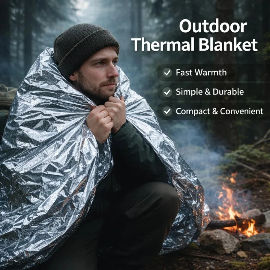 Double-Sided Emergency Thermal Blanket – Lightweight Windproof Waterproof Foil for Camping, Survival, Travel & First Aid