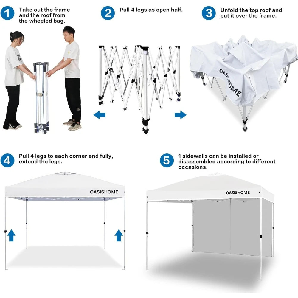 10x10 Pop Up Canopy Tent with Side Wall, Instant Portable Gazebo for Outdoor Beach Patio Wedding & Commercial Events, White