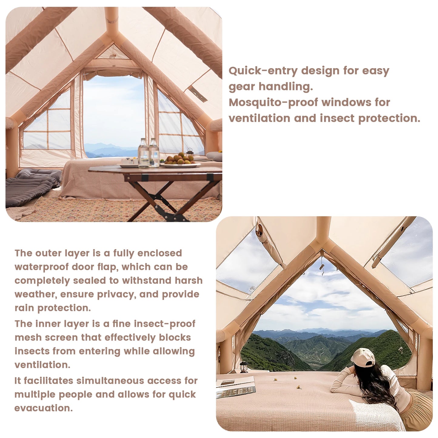Inflatable camping tent 4-8 people with windows