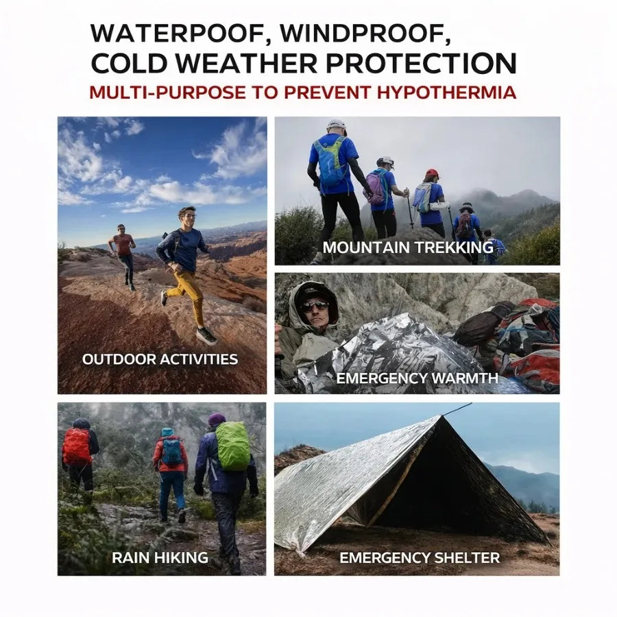 Double-Sided Emergency Thermal Blanket – Lightweight Windproof Waterproof Foil for Camping, Survival, Travel & First Aid