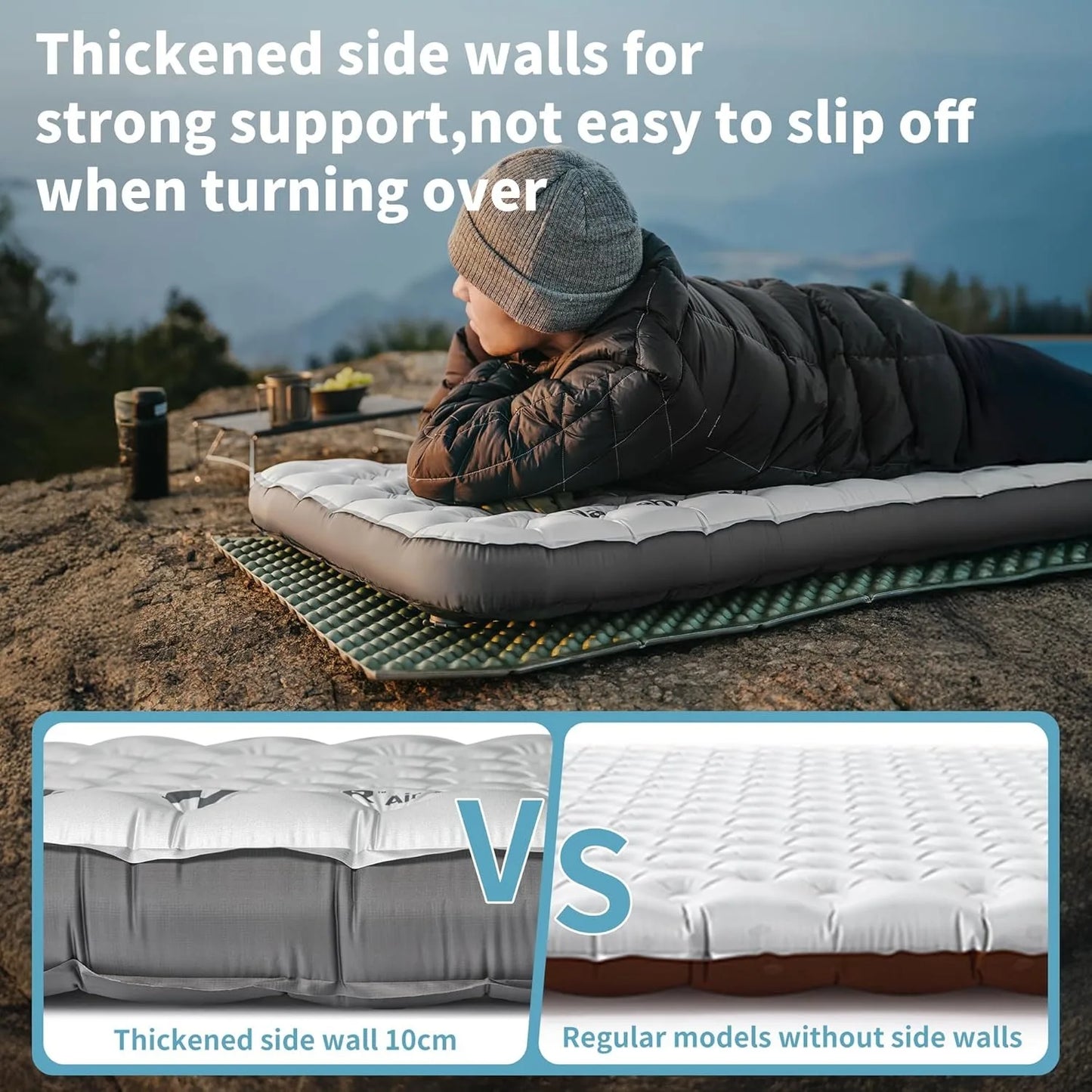 R6.5 Air Mattress 10cm Thickened Ultralight Sleeping Pad for Camping Hiking Warm Portable Outdoor Inflatable Mattress