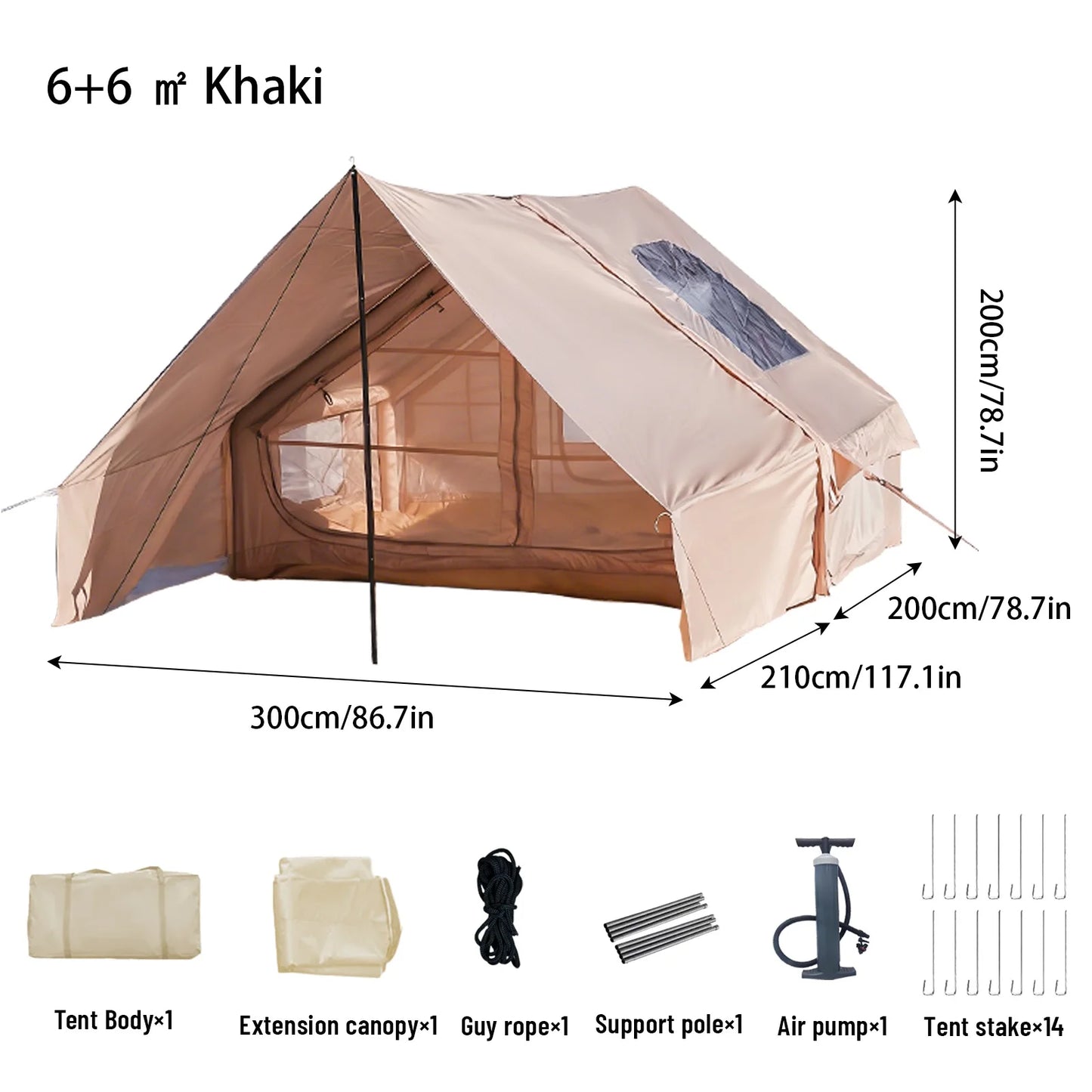Inflatable Tent With Skylight, Quick Setup Blow Up Tents With Pump, 4-6 PersonOutdoor Family Luxury Tent