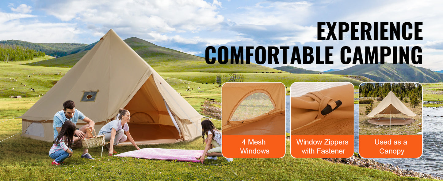 Canvas Bell Tent 4 Seasons 5m Yurt Tent Canvas Tent for Camping with Stove Breathable Tent Holds up to 8 People