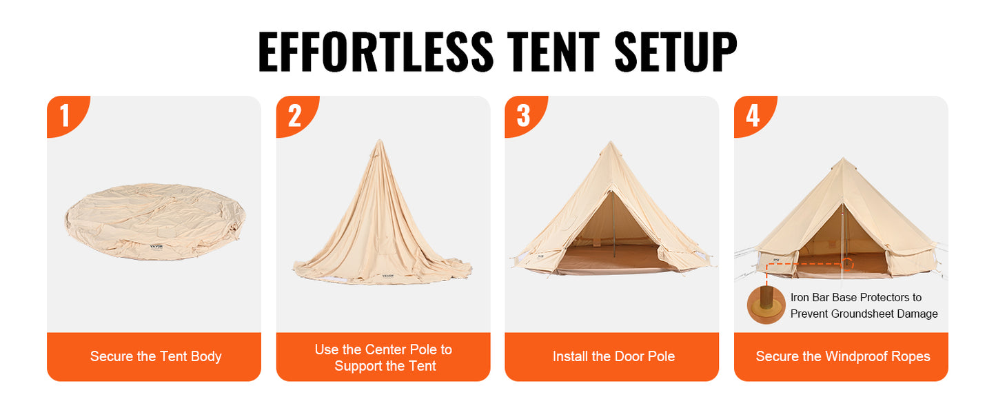 Canvas Bell Tent 4 Seasons 5m Yurt Tent Canvas Tent for Camping with Stove Breathable Tent Holds up to 8 People