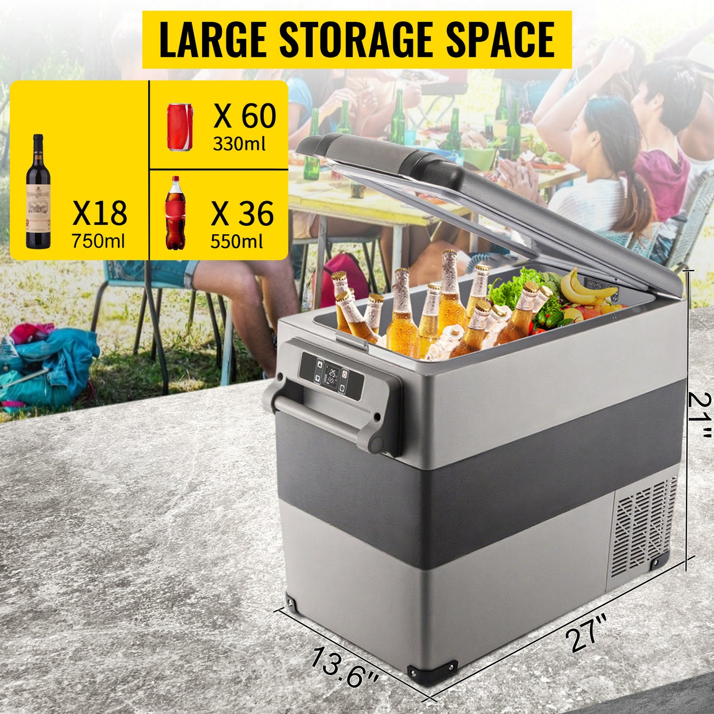 55L Car Refrigerator Mini Fridge Freezer Portable Compressor Cooler DC 110-240V Ice Box for Camping Picnic