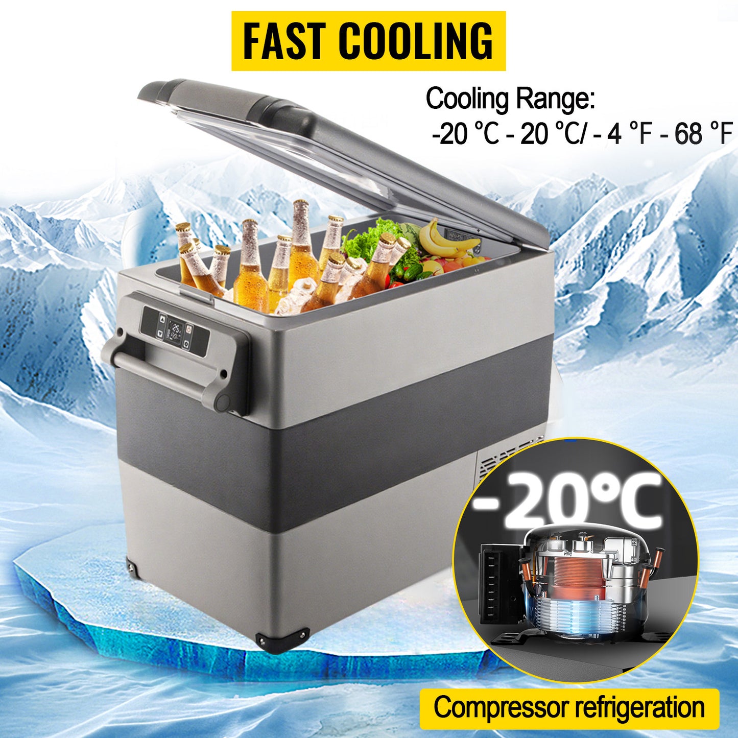 55L Car Refrigerator Mini Fridge Freezer Portable Compressor Cooler DC 110-240V Ice Box for Camping Picnic